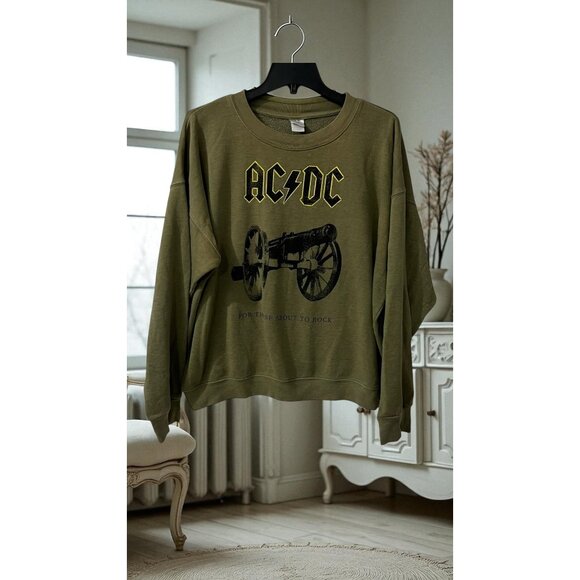 AC/DC‎ Olive Green Graphic Sweatshirt Crew Neck Pullover XL - Picture 1 of 7